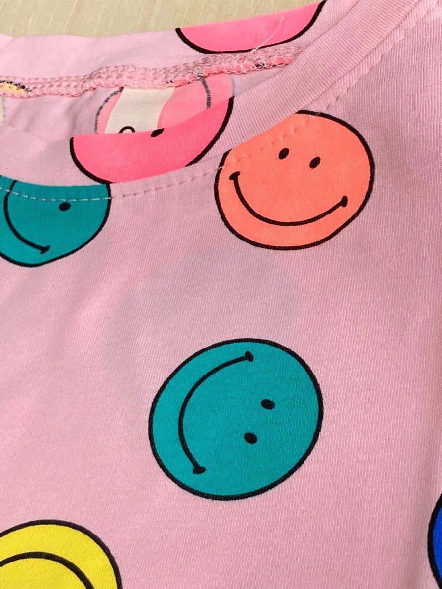 新品 未使用 子供服 春服 ワンピース 110 女の子 ニコちゃん スマイル ピンク チュニック 長袖 可愛い 子ども キッズ 