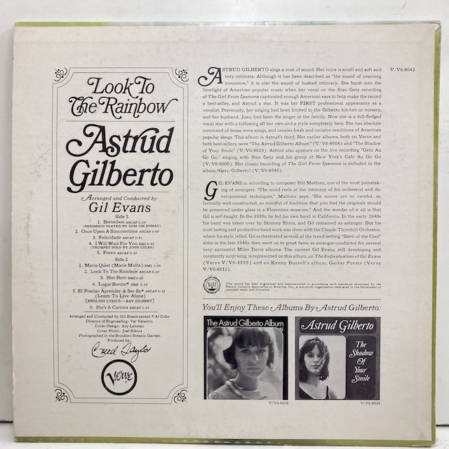 ●即決VOCAL LP Astrud Gilberto / Look to the Rainbow 87618 米オリジナル、Dg Stereo Vangelder アストラッド・ジルベルト_画像4