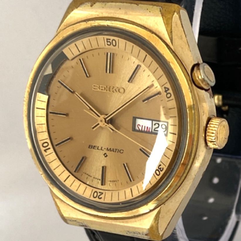 1970年代 SEIKO ベルマチック 4006-6070 自動巻き 腕時計メンズ セイコー 金文字盤 ビンテージ アンティーク Bell-matic  アラーム 腕時計、アクセサリー レディース腕時計 