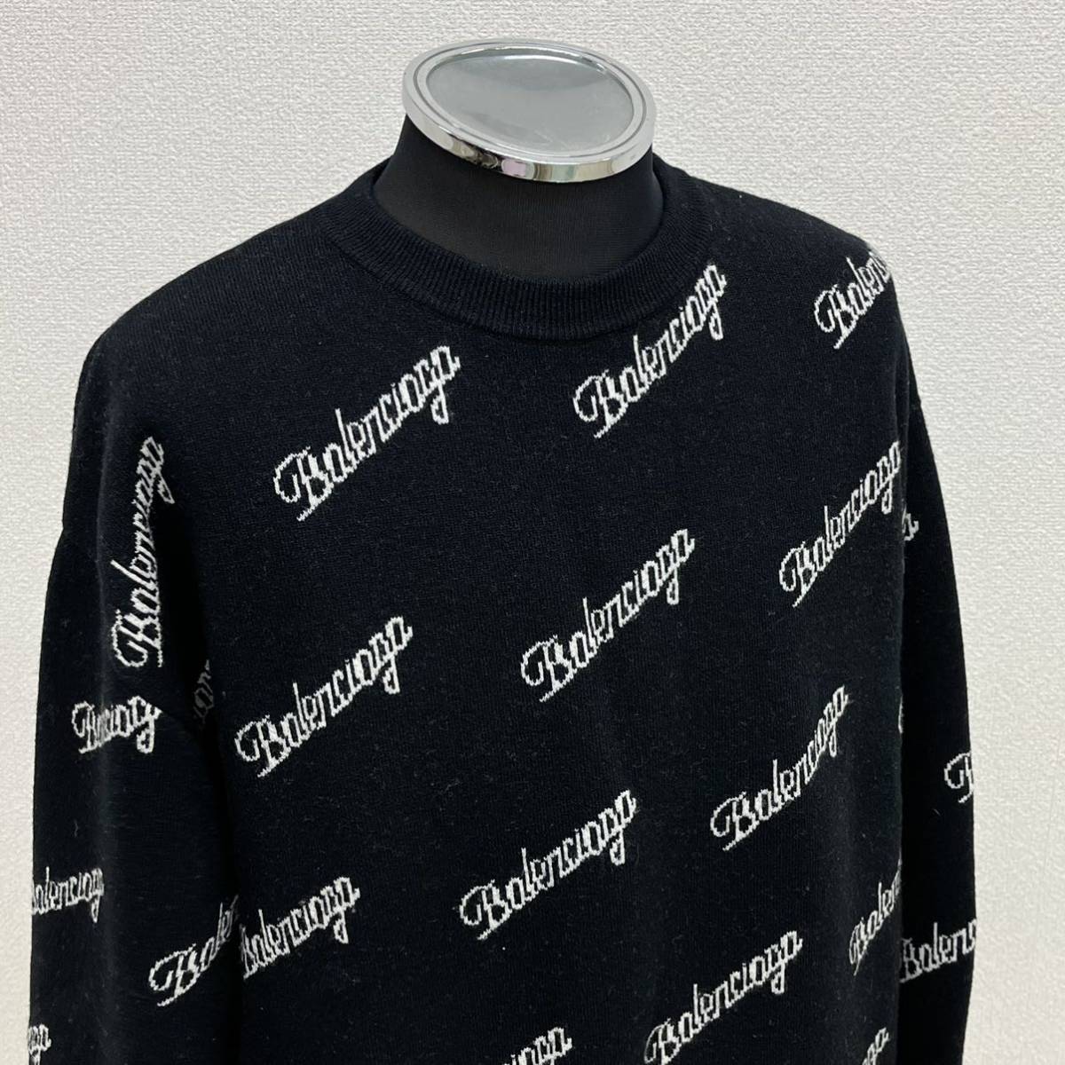 人気 BALENCIAGA バレンシアガ 21SS ALLOVER LOGO オールオーバー ロゴ 総柄 クルーネック ニット セーター 646493  T4112