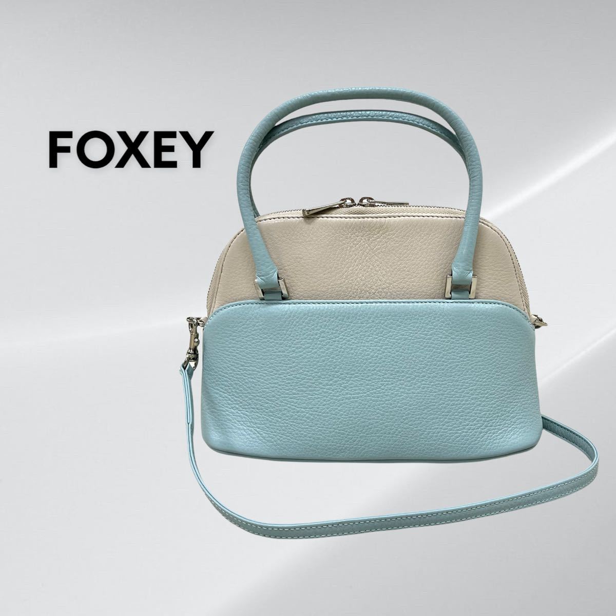 FOXEY フォクシー マカロンバッグ 2way キャンバス レザー ミニ鏡付き-