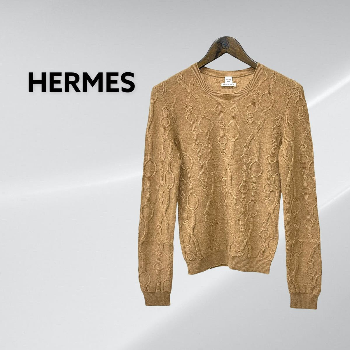 HERMES エルメス カシミヤ100% ベルト柄 総柄 超歓迎された レディース ニット 輸入 長袖 セーター