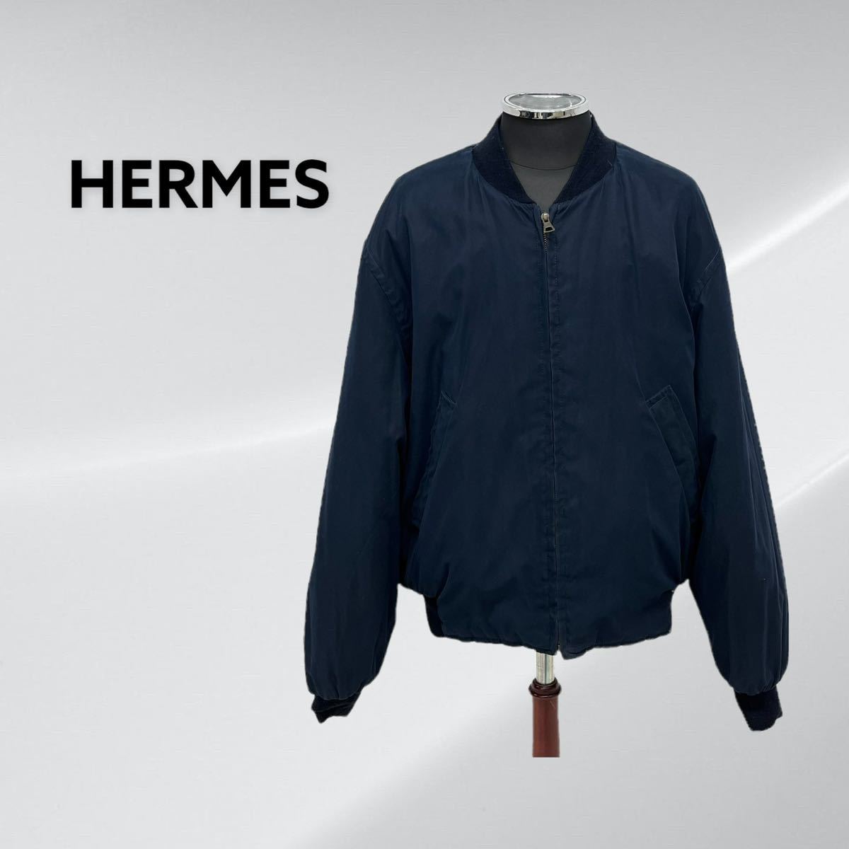 希少モデル HERMES エルメス Vintage オールド ヴィンテージ シルク スカーフ柄 中綿入り リバーシブル ブルゾン ジャケット
