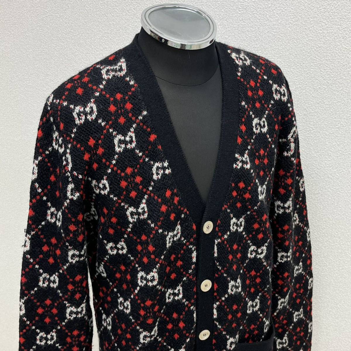 高級 GUCCI グッチ GG ダイヤモンド アルパカ ウール Vネック 高級 GUCCI グッチ GG ダイヤモンド アルパカ ウール Vネック
