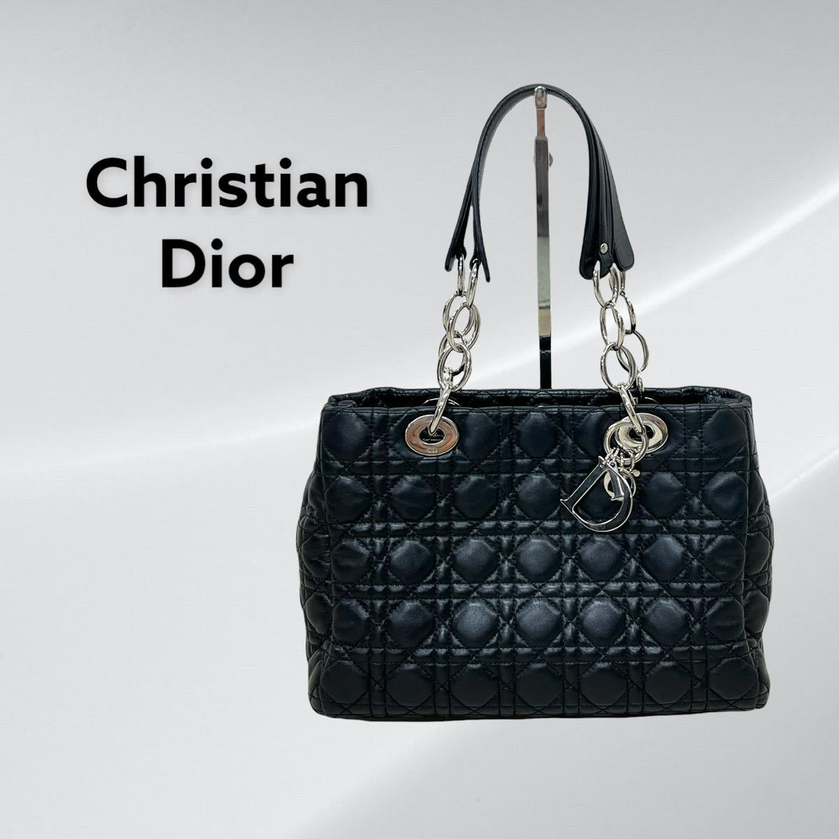 人気 Christian Dior クリスチャン ディオール レディディオール カナージュ ロゴチャーム レザー ハンドバッグ 01-BO-0192