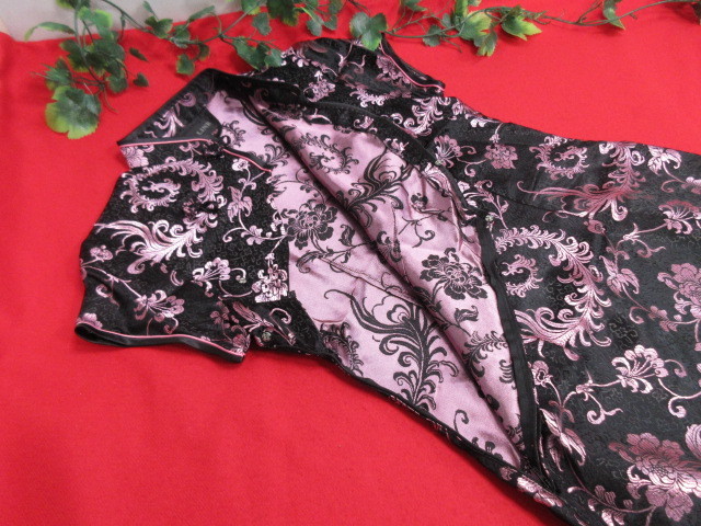 《6H8135》BODY LINE　チャイナドレス　ブラック×ピンク　サイズ：38　衣装/キャバクラ/コスプレ　チャイナ　スリット　両サイドスリット_画像3