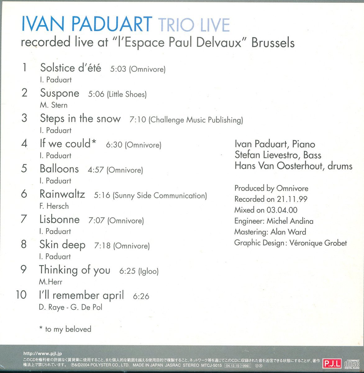 紙ジャケジャズ┃イヴァン・パドゥア│Ivan Paduart■トリオ・ライヴ（紙ジャケ）│Trio Live■MTCJ-5015■管理CD5286_画像6