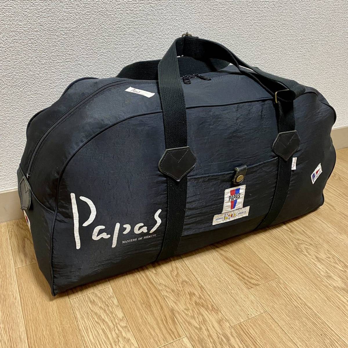 パパス (Papas) ボストンバッグ ロゴ多数 バッグ 大容量 黒色 希少品