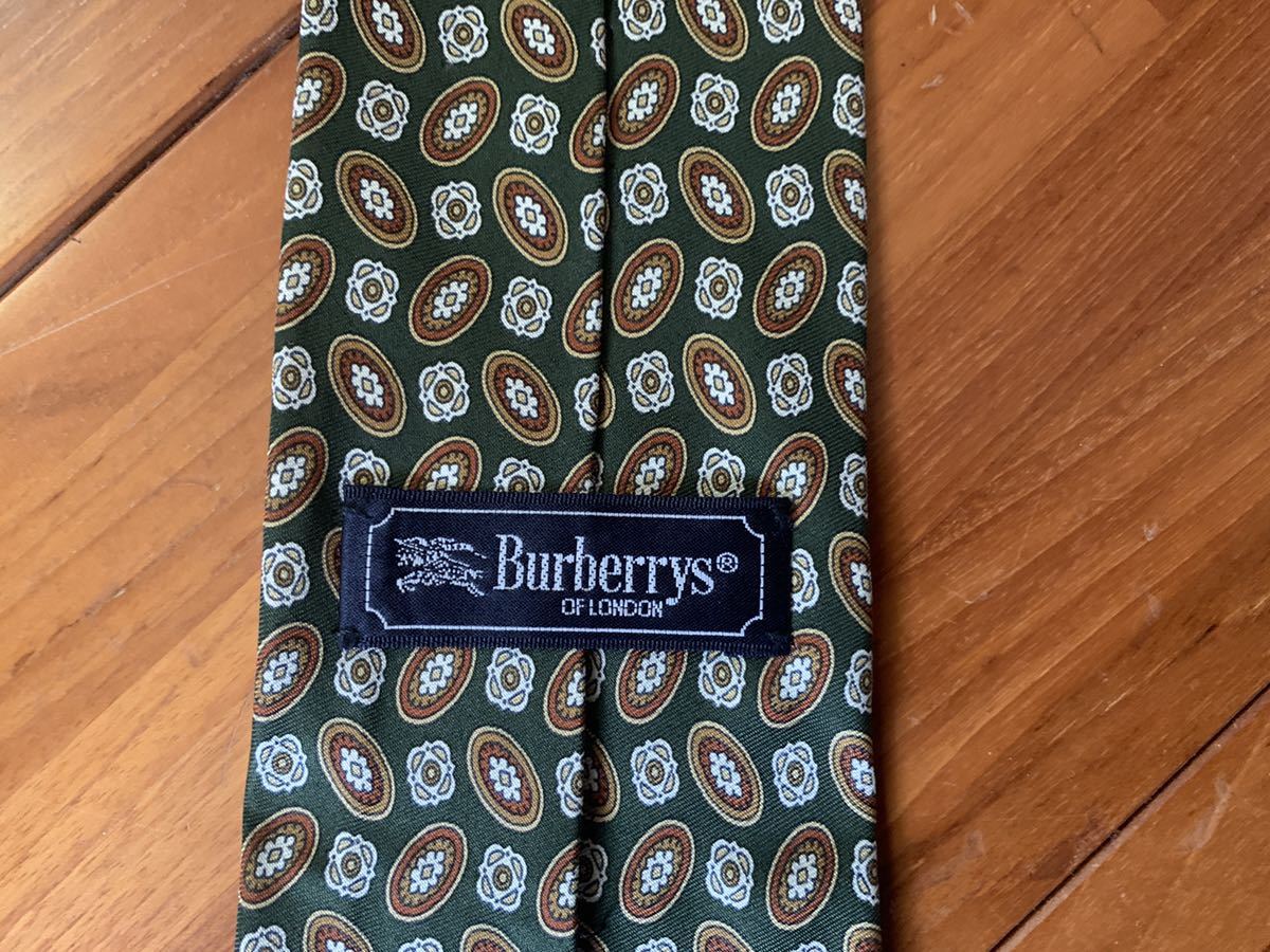 【送料無料】バーバリー Burberry ネクタイ 旧ロゴ グリーン 幾何学 総柄 ヴィンテージ 古着 中古_画像4