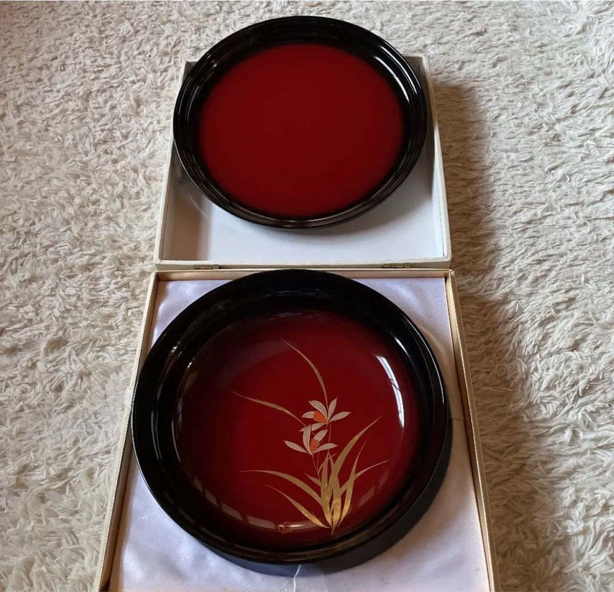 本漆　 丸盆　菓子鉢セット