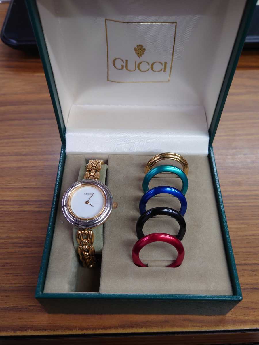 電池交換済】グッチ GUCCI チェンジベゼル クォーツ GP 6色 レディース