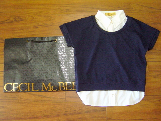 ★新品CECIL McBEE★セシルマクビー★白襟シャツ付★半袖サマーニット★カットソー紺ネイビー_画像1