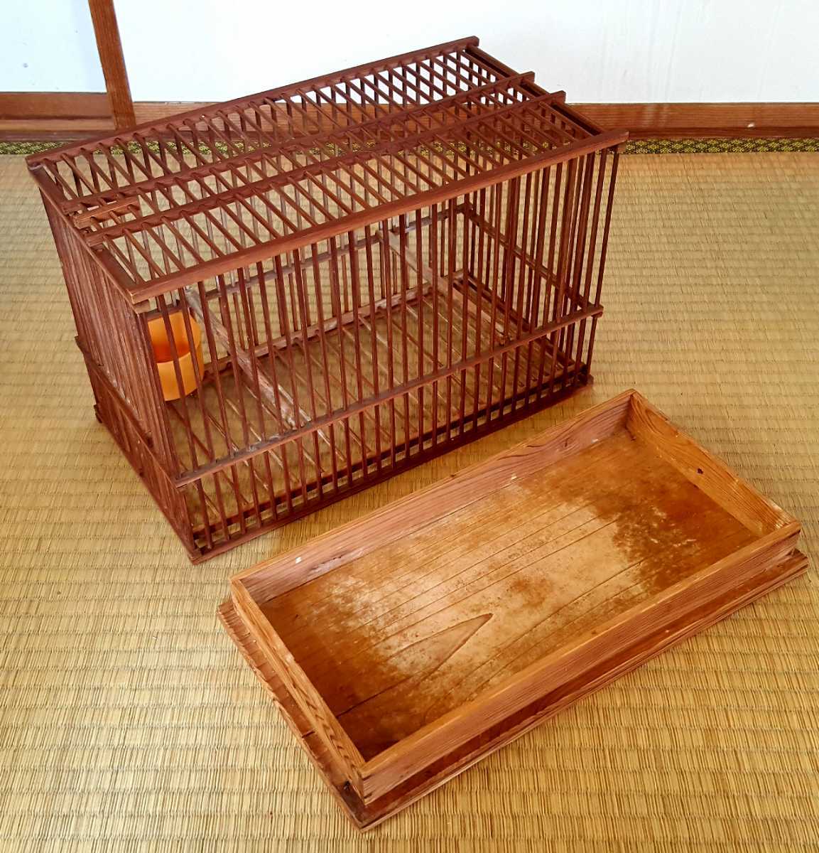 大特価 イラスト 大正昭和期当時物】木箱付めじろ籠等竹鳥籠竹製鳥かご昭和レトロ 木工、竹工芸