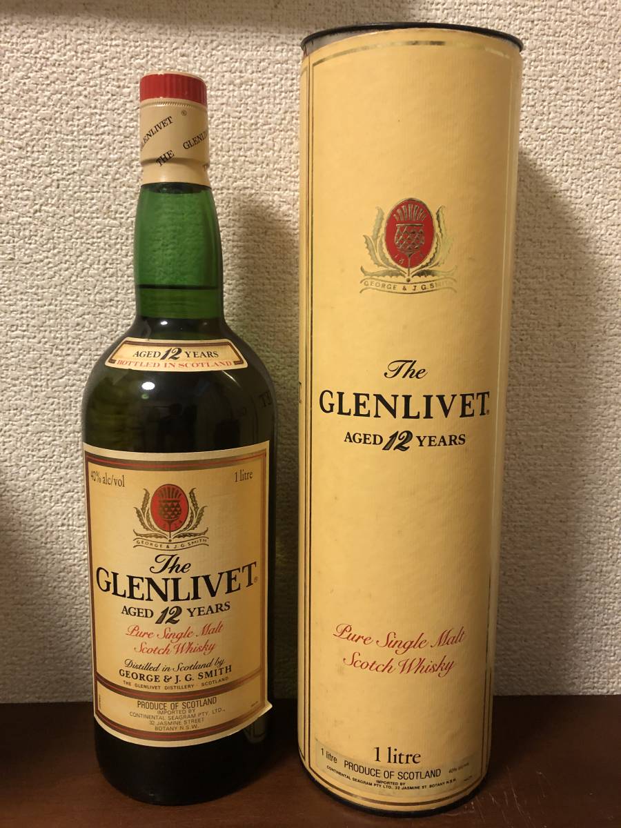 未開栓 古酒 The GLENLIVET グレンリベット 12年 赤アザミ 旧ラベル ピュアシングルモルト スコッチウイスキー 1000ml  缶ケース付き