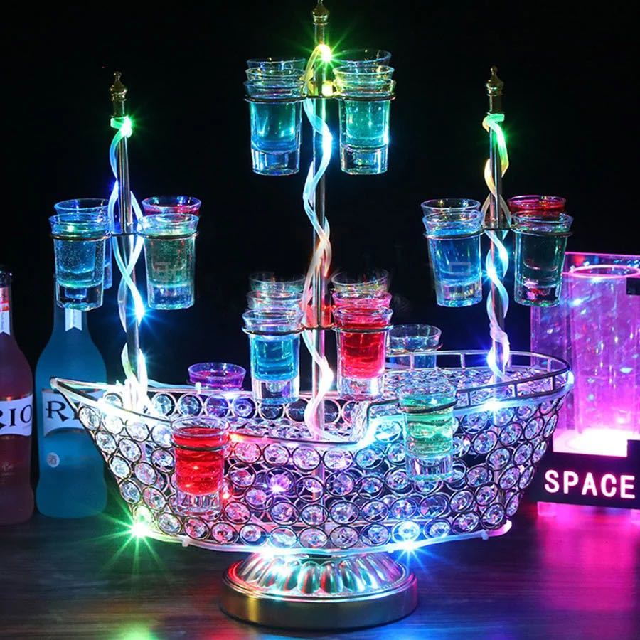 新品】LEDショットグラスタワー 船型 シャンパンタワー テキーラ 