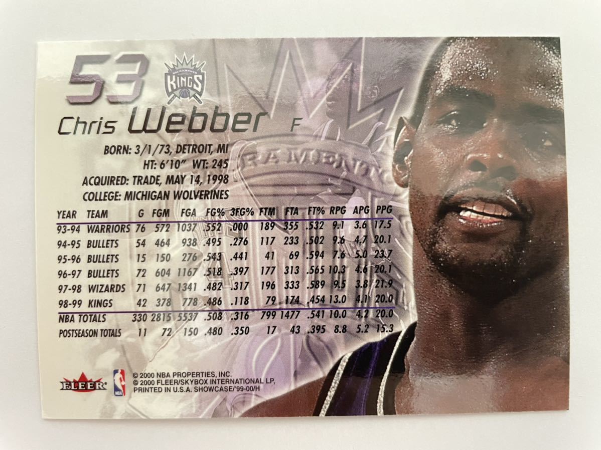 NBAカード　クリス・ウェバー　CHRIS WEBBER ‘99-‘00 FLAIR SHOWCASE FLEER 【キングス時代】_画像3