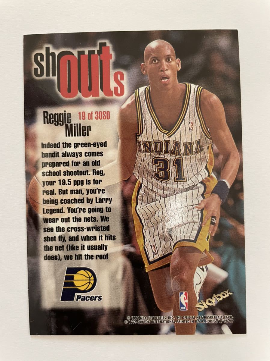 NBAカード　レジー・ミラー　REGGIE MILLER 　　SKYBOX NBA HOOPS’98-‘99 Shouts 【19 of 30 SD】※インサートカード_画像3