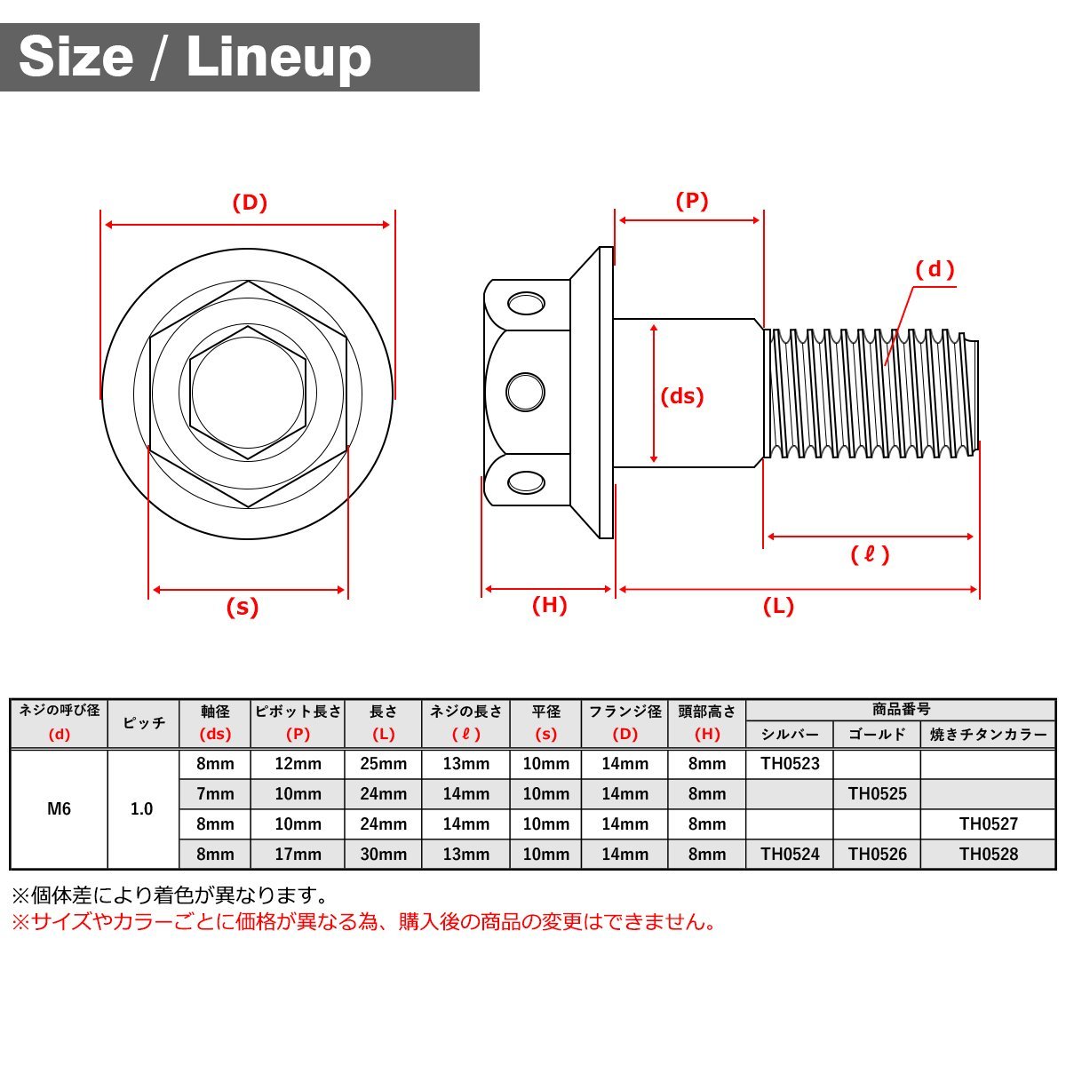 バイク ハンドル レバーボルト ピボットボルト Φ7×10mm M6×14mm ステンレス ゴールドカラー TH0525_画像2