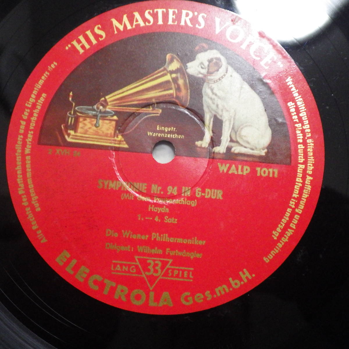 独ELECTROLA WALP1011 フルトヴェングラー指揮/ハイドン交響曲９４番 ハイドンの主題による変奏曲 フラット金半月犬盤_画像3