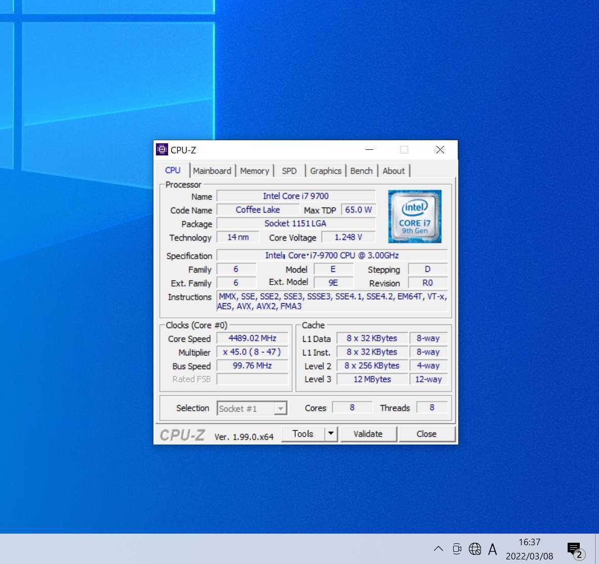 CPU Intel Core i7 9700 3 0GHz PCパーツ インテル 動作確認済み CPU Intel Core i7 9700 3 0GHz PCパーツ インテル 動作確認済み
