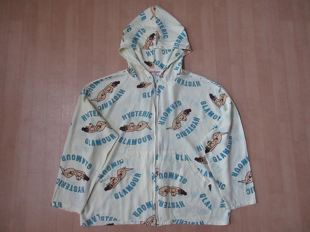 80's 当時物 HYSTERIC GLAMOUR ヒステリックママ 薄手 レーヨン フルジップ パーカー ヒステリックグラマー ヌード ガール 総柄 ジャケット