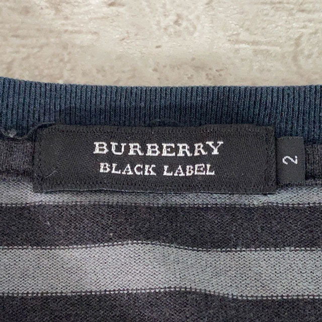 BURBERRY BLACK LABEL サイズ2 長袖Tシャツ ヘンリーネック バーバリーブラックレーベル 三陽商会 ホース刺繍 日本製 ボーダー スリム_画像9
