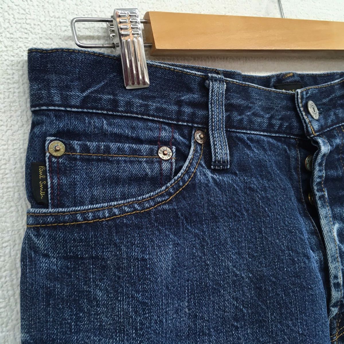 美品　Paul Smith JEANS　ポールスミス　デニムパンツ　ジーパン　ボタンフライ　革パッチ　レディース　Lサイズ　インディゴ　古着_画像5