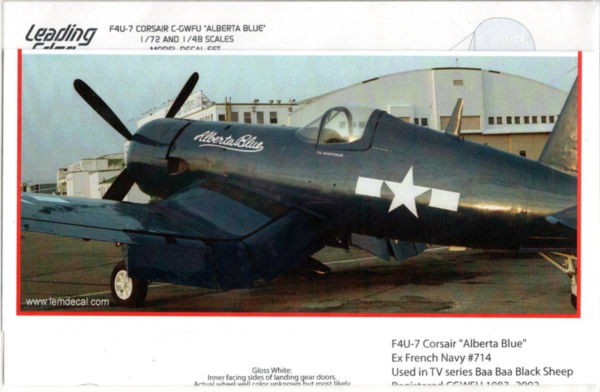 1/72&48 Leading Edge models リーディングエッジデカール F4U-7 Corsair Alberta Blue Decal Set_画像1