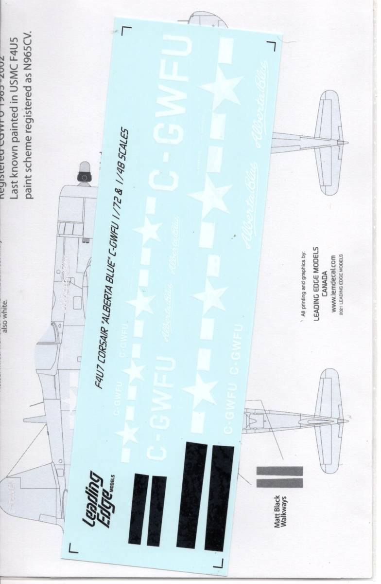 1/72&48 Leading Edge models リーディングエッジデカール F4U-7 Corsair Alberta Blue Decal Set_画像2