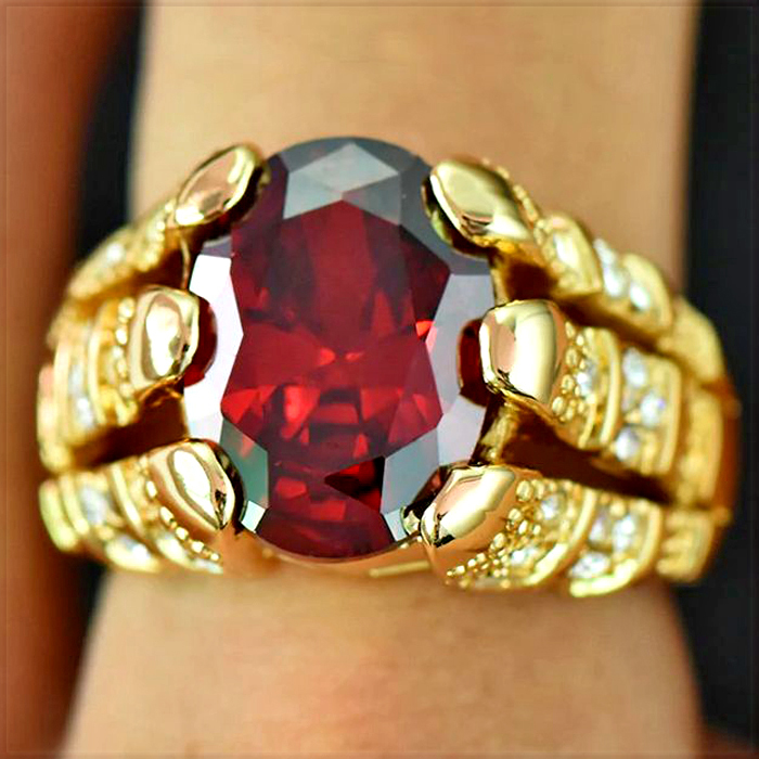 [RING] 10K Gold Filled Oval Red Stone ビッグ オーバル ルビー レッド CZ ゴールド ラグジュアリー 14mm リング 16号 【送料無料】_画像2