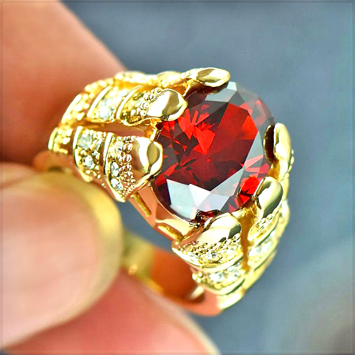 [RING] 10K Gold Filled Oval Red Stone ビッグ オーバル ルビー レッド CZ ゴールド ラグジュアリー 14mm リング 16号 【送料無料】_画像1