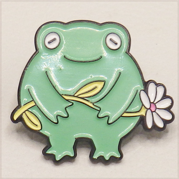 [BROOCH] Lapel Pin Cute Flower Frog お花を持っている かわいい カエル エナメル彩色 メタル スーツ 襟 PINS 【送料無料】_画像1