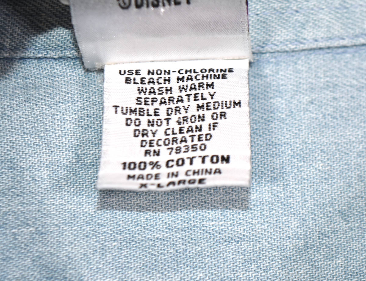 レア 1990s Disney Rhinestone denim shirts XL Ice blue オールドディズニー ラインストーン デニムシャツ 長袖 ミッキー アイスブルー_画像4