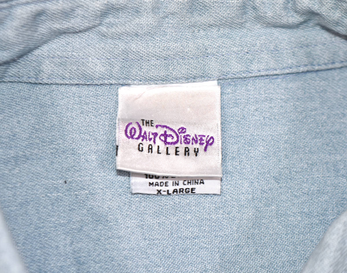 レア 1990s Disney Rhinestone denim shirts XL Ice blue オールドディズニー ラインストーン デニムシャツ 長袖 ミッキー アイスブルー_画像3