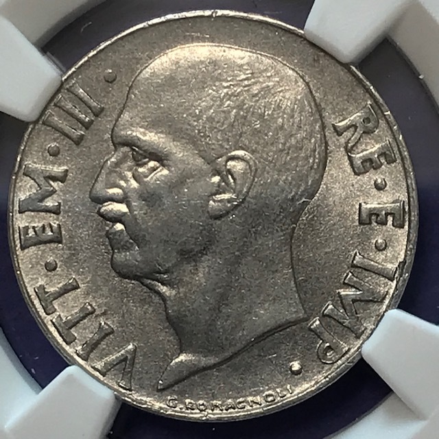 ★1941 イタリア　20チェンテシミ硬貨　NGC AU 58_画像1