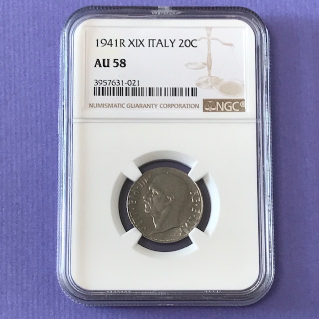 ★1941 イタリア　20チェンテシミ硬貨　NGC AU 58_画像2