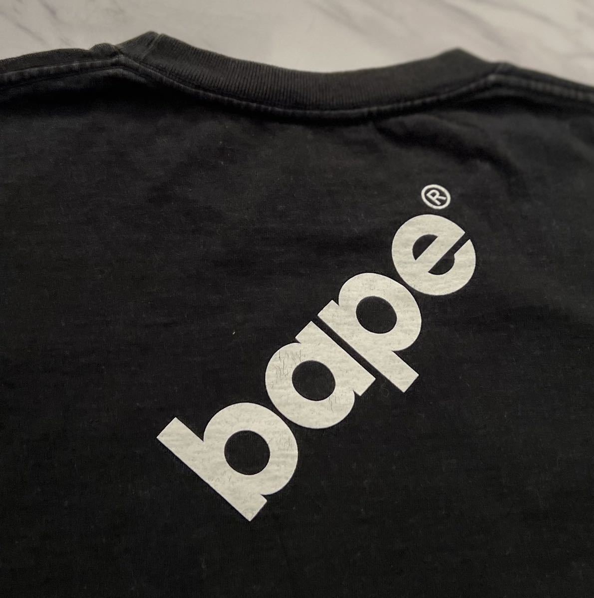 激レア 希少 名作 BAPE 90s vintage ダイアゴナル ストライプ グラフィック プリント Tシャツ M ブラック ベイプ APE 初期 NIGO デザイン_画像6
