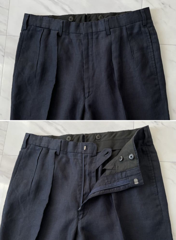 希少 美品 名作 POLO Ralph Lauren 90s vintage ツータック リネン スラックス パンツ ネイビー 2タック トラウザーズ ポロ ラルフローレン