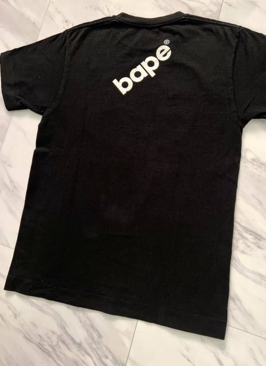 激レア 希少 名作 BAPE 90s vintage ダイアゴナル ストライプ グラフィック プリント Tシャツ M ブラック ベイプ APE 初期 NIGO デザイン_画像4