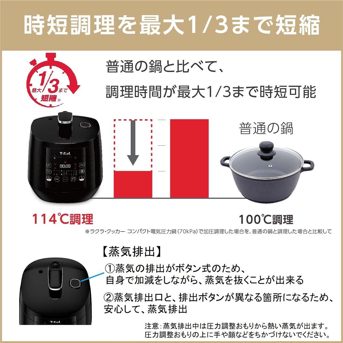 【新品未使用】ティファール 電気圧力鍋 ラクラクッカー コンパクト ブラック