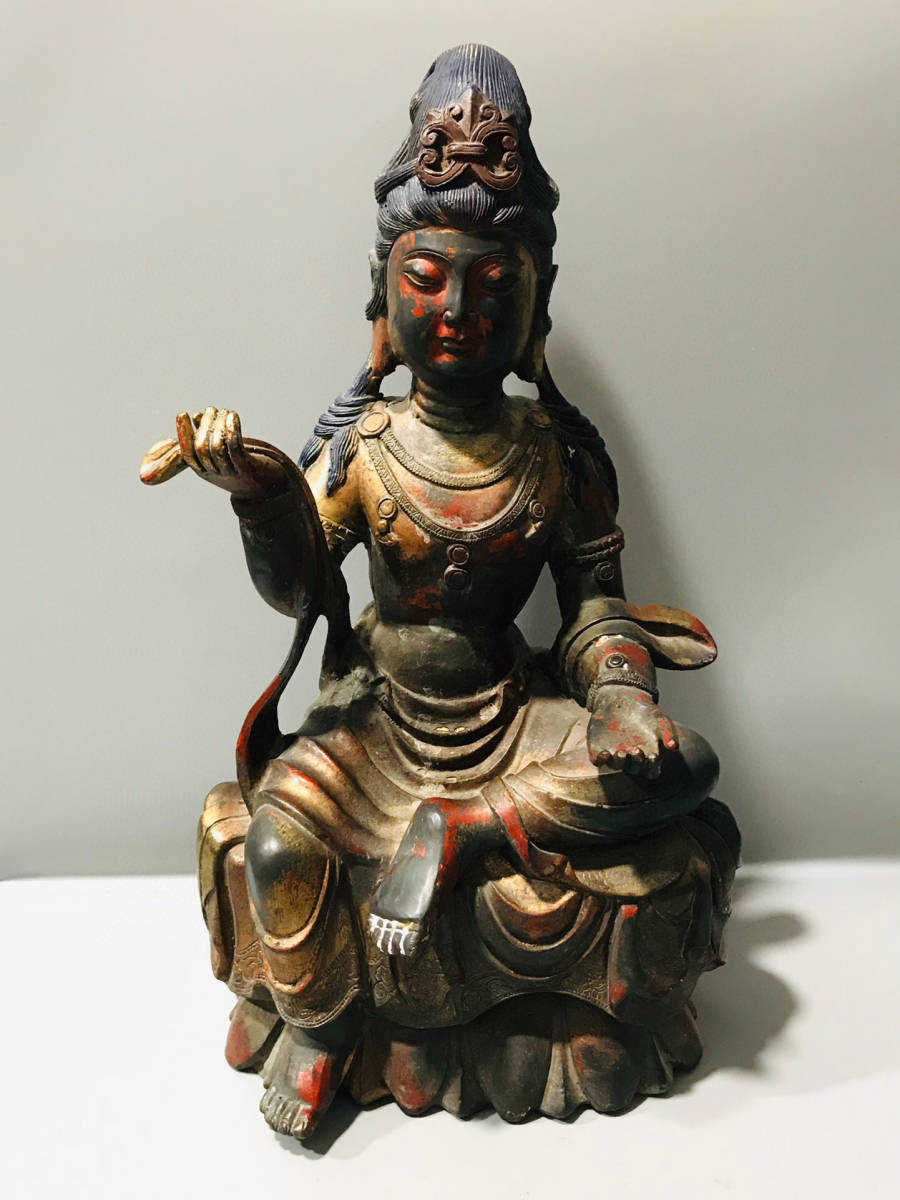大珍品 銅製 新しい 最も 細密彫 自在觀音人物擺件 中国古玩 中国古美術030111 古賞物 置物