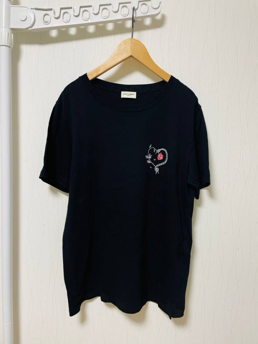 国内正規☆[SAINT LAURENT PARIS] 2018 スネークハート コットンカットソー 半袖Tシャツ XS 530209 イタリア製 サンローランパリ_画像1