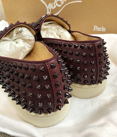 ◆Christian Louboutin 極美品 ROLLER-BOAT FLAT CALF/GG/SPIKES LIE DE VIN-42 クリスチャンルブタン ローラーボート スパイク スニーカー_画像5