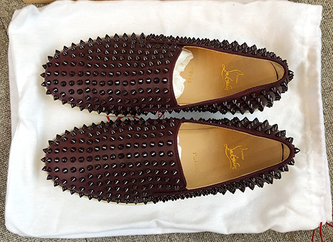 ◆Christian Louboutin 極美品 ROLLER-BOAT FLAT CALF/GG/SPIKES LIE DE VIN-42 クリスチャンルブタン ローラーボート スパイク スニーカー_画像3