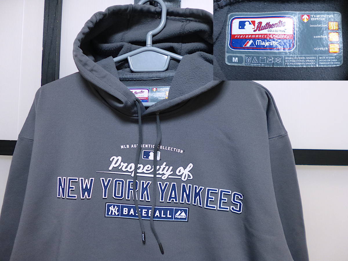 US古着 マジェスティック製 MLB ニューヨーク ヤンキース サーマベース スウェット パーカー / majestic New York Yankees THERMA BASE_画像1