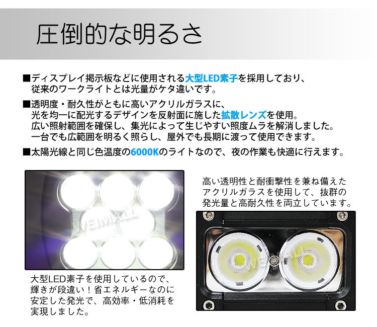 LEDワークライト 27W 角型 4台セット☆ LEDライト 投光器 12/24V [防水IP67]対応_画像3