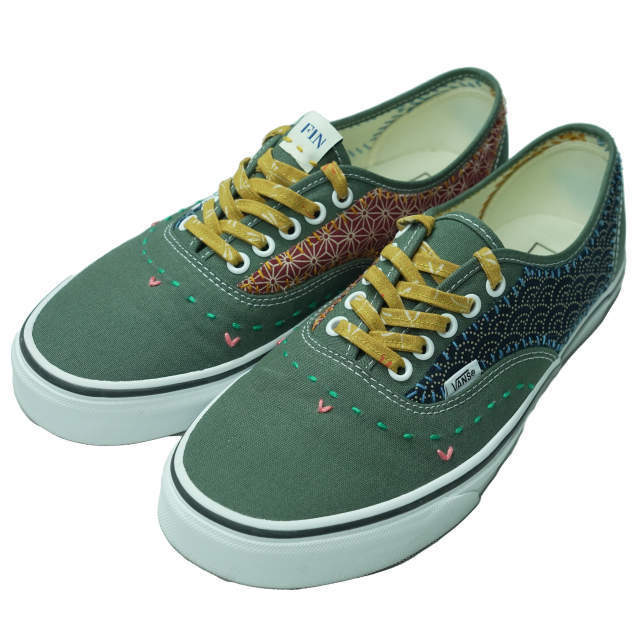 FIN CRAFTED GOODS x VANS フィン バンズ 別注 OG AUTHENTIC LX 刺し子 オーセンティック US9.5(27.5cm) オリーブ パッチワーク s18094