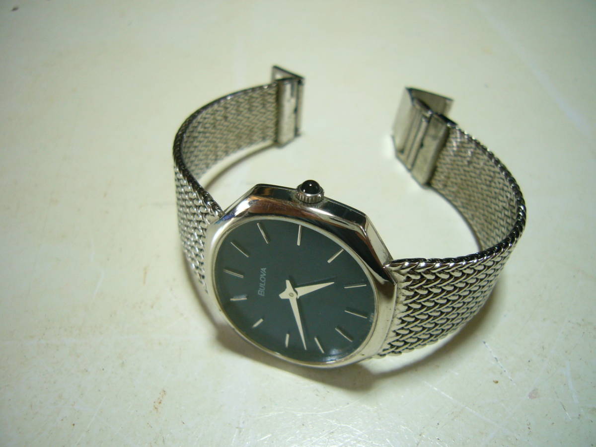 ☆美品 BULOVA ブローバ 手巻き メンズ時計 SWISS ネイビー文字盤