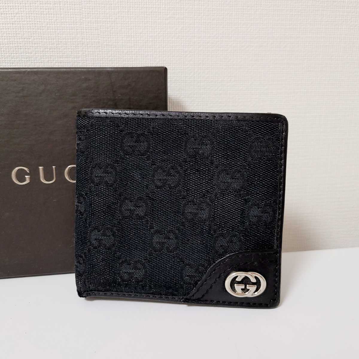 絶大人気 GUCCI グッチ GG キャンバス レザー 二つ折り 財布 メンズ