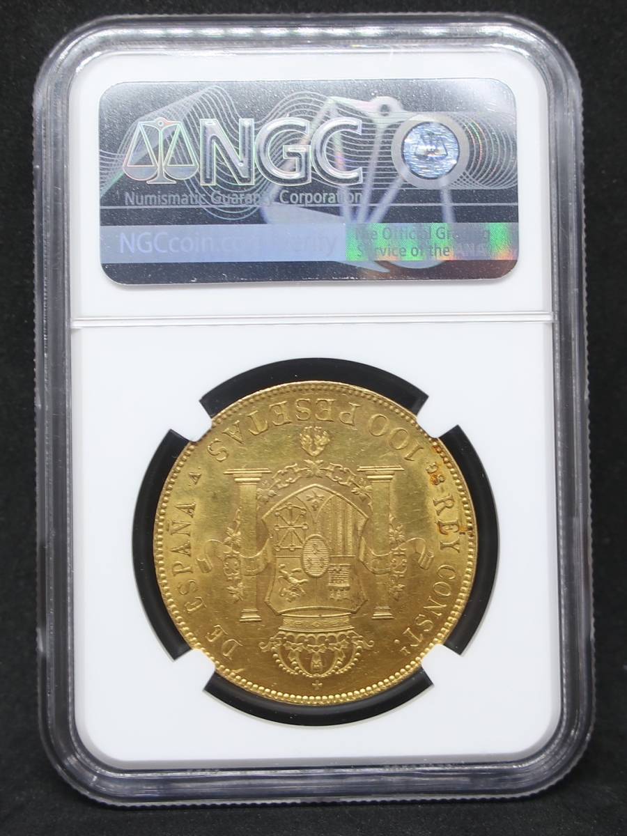 スペイン アルフォンソ13世 100ペセタ 金貨 1897(97) SGV MS60 NGC 鑑定済みアンティークコイン 資産防衛_画像4